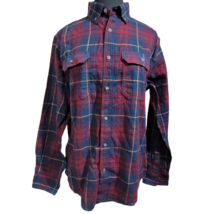 Navy and Burgendy Button Up Flannel Shirt Size Medium - £19.72 GBP