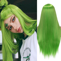 Grass Green Long Straight Synthetic Wig Ombre Hair For Women Middle Part... - £39.11 GBP