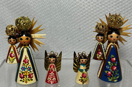 Vtg European Handpainted Handmade Mini Christmas Scene Set Of 4 Wood Angels  - £40.17 GBP