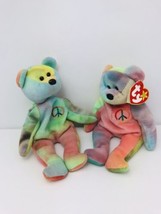 Lot Of Ty Plush Beanie Baby Tie Dye Peace Bears Retired 1996 Babies - $18.05