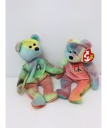 Lot Of Ty Plush Beanie Baby Tie Dye Peace Bears Retired 1996 Babies - $18.05