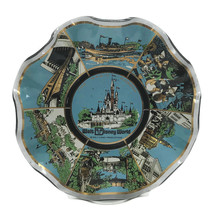 Vintage 1970s Walt Disney World Glass Fluted Edge Bowl Theme Park Souvenir 7&quot; - £16.44 GBP