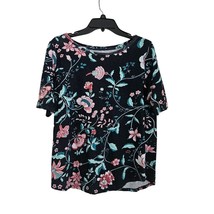 Ann Taylor LOFT Blue Floral Print Knit Top Shirt Womens Large - £15.06 GBP