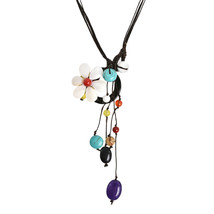 Pretty White Flower Pendant with Colorful Mix of Stone and Shell Necklace - £12.65 GBP