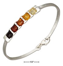 Sterling Silver Multicolor Squares Baltic Amber Bangle Bracelet - £123.52 GBP