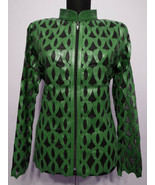 Plus Size Green Leather Jacket for Woman Coat Women Zipper Short Collar ... - £176.93 GBP
