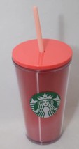 Starbucks Cold Cup w Straw Pink Red Color Changing Tumbler 16oz Grande Rare 2019 - £18.88 GBP