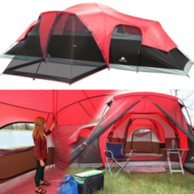 Large Outdoor Camping Tent, 10-Person 3-Room Cabin Screen Porch Waterproof Red - £132.55 GBP
