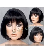 Black Short Straight Bob Center Part with Full Bangs Classy and Sophisti... - $81.99 CAD