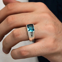 Blue Topaz Ring, 925 Sterling Silver Statement Ring, November Birthstone Jewelry - £79.13 GBP