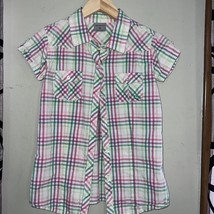 Carhartt size 14, short sleeve plaid shirt with silver threading throughout - $11.76