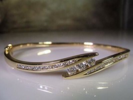 4Ct Round Cut Simulated Diamond  Vintage Bangle Bracelet Gold Plated 925 Silver - £164.04 GBP