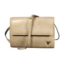 Vintage Perry Ellis Portfolio Purse Shoulder Bag Beige Tan Structured Foldover - £15.82 GBP