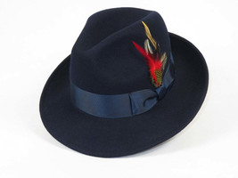 Men&#39;s Milani Wool Fedora Hat Soft Crushable Lined FD219 Navy Blue - £39.95 GBP