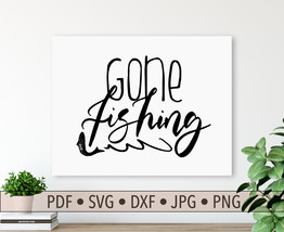 Gold Gone Fishing Printable Sign, Rustic Lake House Sign, Fish Wall Art, Fisherm - £3.15 GBP