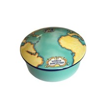 Tiffany &amp; Co Tauck World Discovery Map Porcelain Powder Jewelry Trinket Box 2000 - £51.95 GBP