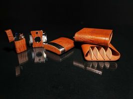Brizard and Co Tan Lizard Leather Traveler with cutter and lighter NIB image 9