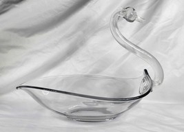 Duncan &amp; Miller Glass Swan Candy Dish Trinket Bowl 11&quot; Handblown Vintage 1940s - £14.91 GBP