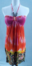 Raya Sun Womens Halter Dress Sz L Multicolor Bright Hawaiian Neck Wood Beads Nwd - £11.73 GBP
