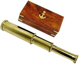 9&quot; Handheld Brass Telescope Nautical Pirate Spy Glass With Anchor Wood Box - $31.97