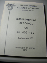 West Point 1976 Supplemental Reading for HI 402-452 Subcourse IV - $460.95 MXN
