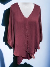 Apt 9 Ladies Solid Burgundy Vneck 2 Piece Pullover Tunic Sheer Shell Arms New Xl - £21.87 GBP