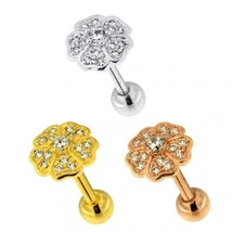 Micro CZ Flower Jeweled Surgical Steel Cartilage Helix Tragus Piercing Ear Stud - £36.34 GBP