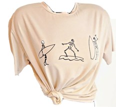 Surfing Skeletons Oversized Shirt Adult Sz Medium Tan Graphic T shirt Be... - £7.55 GBP