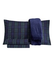 Sanders Holiday Microfiber 5 Pieces Full Sheet Set With Throw,Navy Plaid,Full - £18.79 GBP
