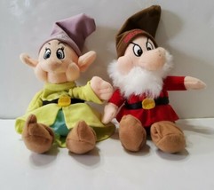 Disney Store Grumpy And Dopey Dwarfs Plush Snow White Beanie Style 10&#39;&#39;  - £15.99 GBP