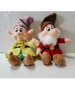 Disney Store Grumpy And Dopey Dwarfs Plush Snow White Beanie Style 10&#39;&#39;  - £15.98 GBP