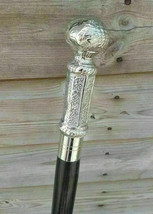 Antique Wooden Walking Stick Silver Knob Handle Handmade Cane For Senior Gift - £46.73 GBP