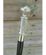 Antique Wooden Walking Stick Silver Knob Handle Handmade Cane For Senior... - £47.01 GBP