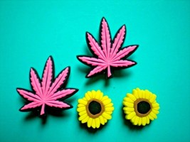 4 Sun Flower Pink Weed Leaf Plug Button Shoe Charms Compatible w/ Croc - £7.86 GBP