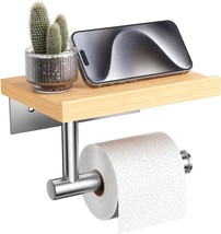 Tindbea Toilet Paper Holder With Wood Shelf, Wooden Wall, Maple, Brushed Nickel - £34.06 GBP