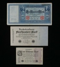 1910-1923 Germany 3-Note German Empire 100 Mark &amp; Weimar 500 &amp; 2 Million MARK - £39.56 GBP
