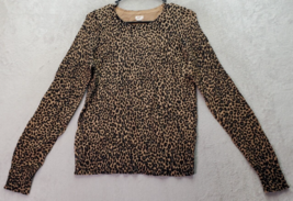 LOFT Sweater Women Medium Brown Leopard Print knit Cotton Long Sleeve Round Neck - $20.27