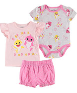 NEW Pinkfong Baby Shark Girls 3 Pc Set sz 6-9 mo. w/ t-shirt, bodysuit &amp;... - £9.85 GBP
