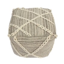 Modern Wool Rope Square Pouf Ottoman Floor Cushion Gray Ivory - $1,480.57 MXN