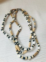 Estate Lot of 3 Plastic Tan &amp; Black Beads w Tiny White Sea Shells Necklace – - £11.06 GBP
