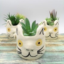 Cat Succulent Planter Pot, Cute Animal Cactus Vase Artisan Pottery Hand Painted - £54.91 GBP