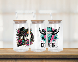 Cowgirl MAMA UV DTF 16oz Glass Can - $75.62 MXN