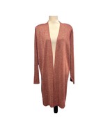 Susan Graver Cardigan 1X Red Metallic Gold Ribbed Open Front Duster Holiday - $489.94 MXN