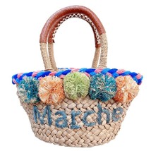 New ins holiday portable straw raffia color ball beach bag thumb200
