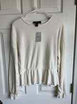 Forever21 Cream Waffle Knit Peplum Long Sleeve Women’s Top - $301.96 MXN