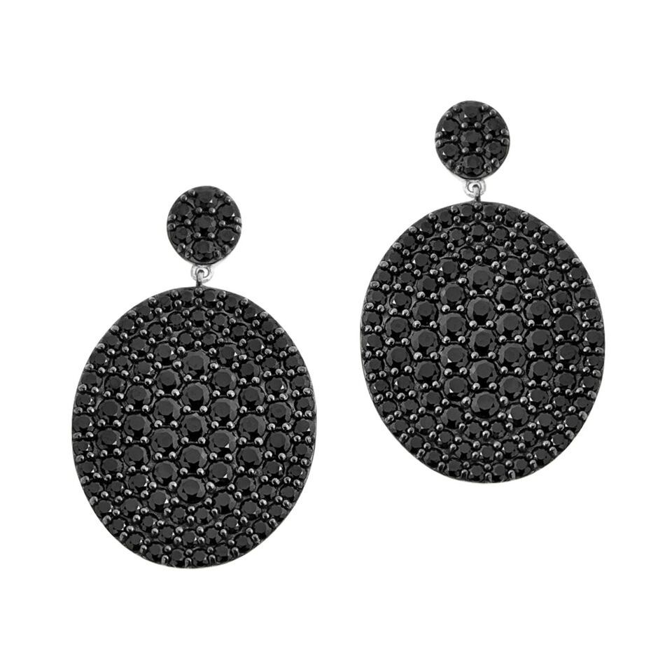 Primary image for 14K White Gold Plated Silver 11.17 Ct Simulated Black Diamond Oval Drop Earrings