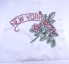 New York Floral Embroidered Quilted Square Frameable Art State Needlepoi... - £22.25 GBP