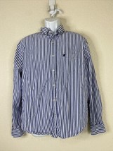 American Eagle Men Size L Blue/White Striped Classic Fit Shirt Long Sleeve - $7.03