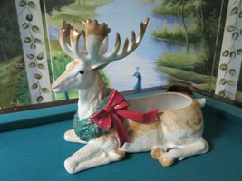 Fitz &amp; Floyd Stag 1991 Sitting Christmas Deer Planter 14&quot; [a4R17] - $156.41