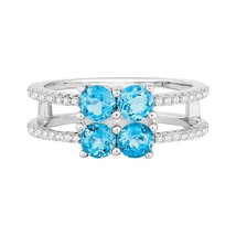 Sterling Silver 1.34 ct Round Swiss Blue Topaz with .288 ct White Topaz Ring - £119.11 GBP